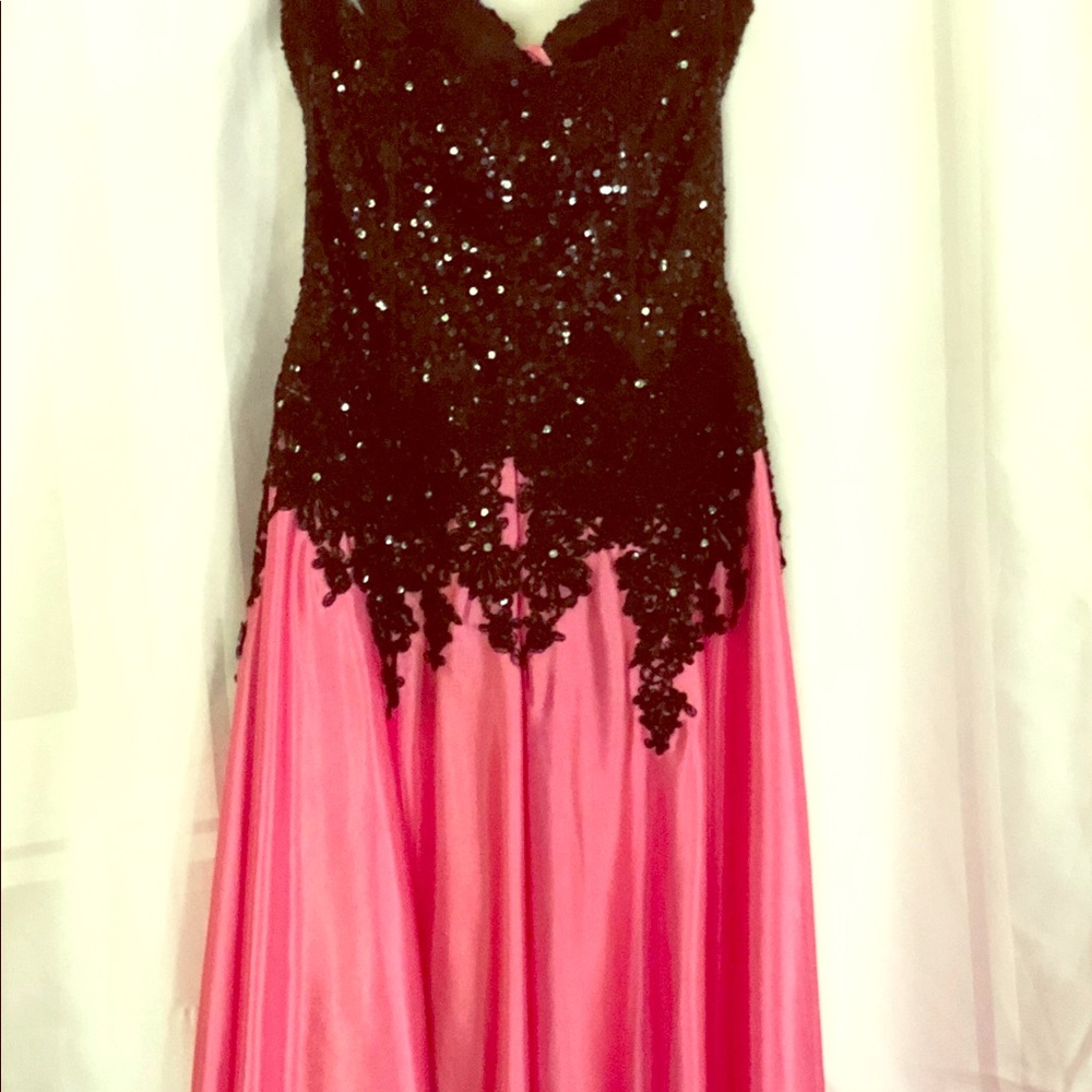 Jovani Black Sequin High Slit with Train Gown